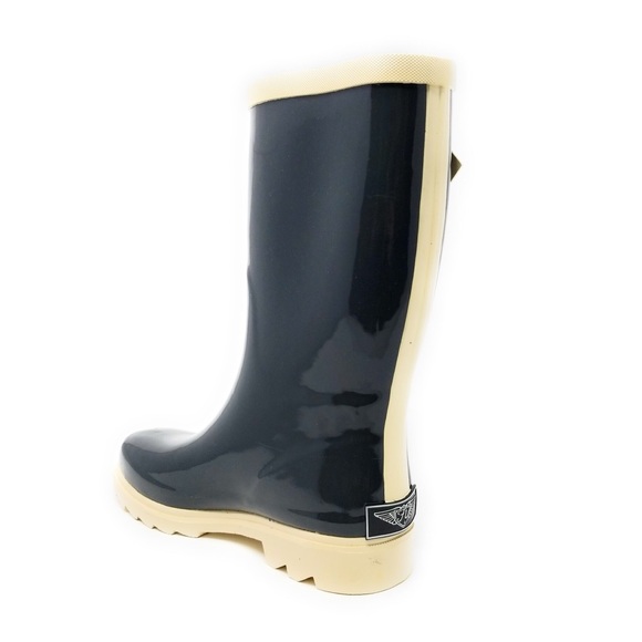 Women's 11" Rubber Rain Boots Wellies, Rainboots, Black / Beige - Picture 3 of 3